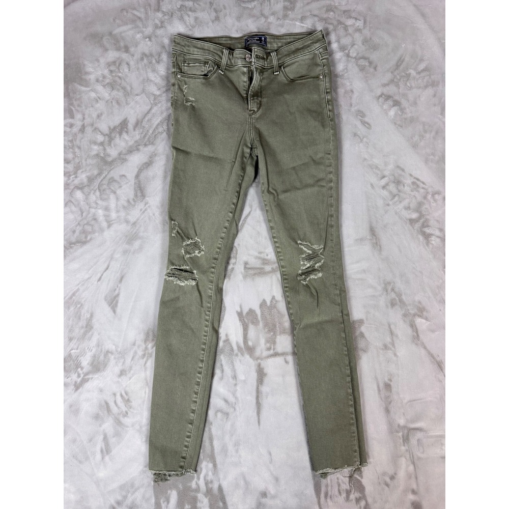 Abercrombie & Fitch Harper Super Skinny Jeans Olive Green Distressed Size 26 2R